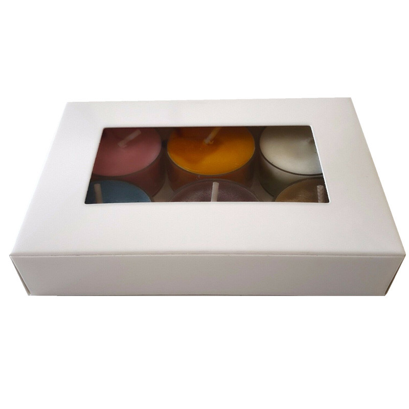 China Clear Window Paperboard Gift Boxes White Tea Light Candle Packaging Matte lamination factory