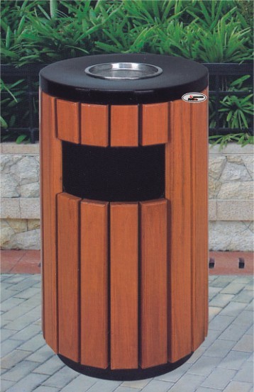 China Camphor Wood Steel Garbage Bin Dia 400*H755mm with ashtray top lid factory