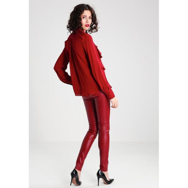 Quality New Arrival Elegant Red Woman Autumn Long Sleeve Low V-neck Blouse and Ladies for sale