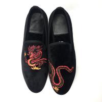 Quality Lightweight Mens Black Suede Shoes / Loafers With Red Leather , Tassel Dragon for sale