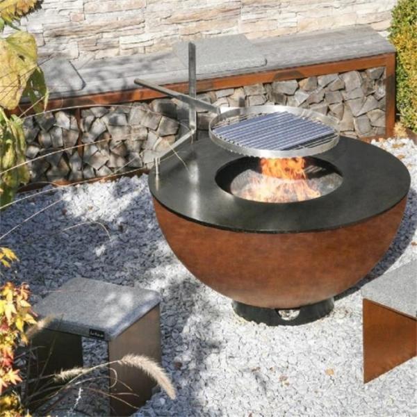 Quality Outdoor Round Rusty Barbecue Fire Bowl Corten Steel Camping Fire Pit Grill for sale