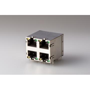 Quality 4 Port 90 Degree RJ45 With LED And Shielded , 8P8C Side Enter Gold Plating for sale