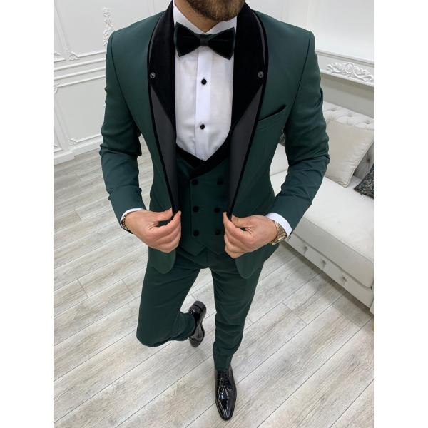 Quality Bergamo Green Mens Peak Lapel Tuxedo for sale