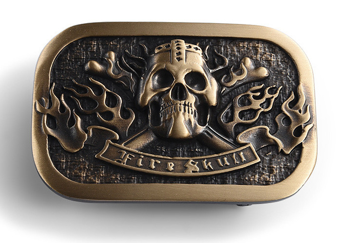 China Skull Shape Design Metal Die Casting Brass Plating Zinc Alloy Belt Buckle factory