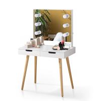 China White Wooden Makeup Vanity Table With Lighted Mirror USB Function factory