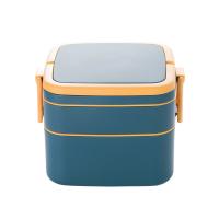 China Double-Layer Portable Plastic Bento Lunch Box With Lid 1000ML Rectangular Blue factory