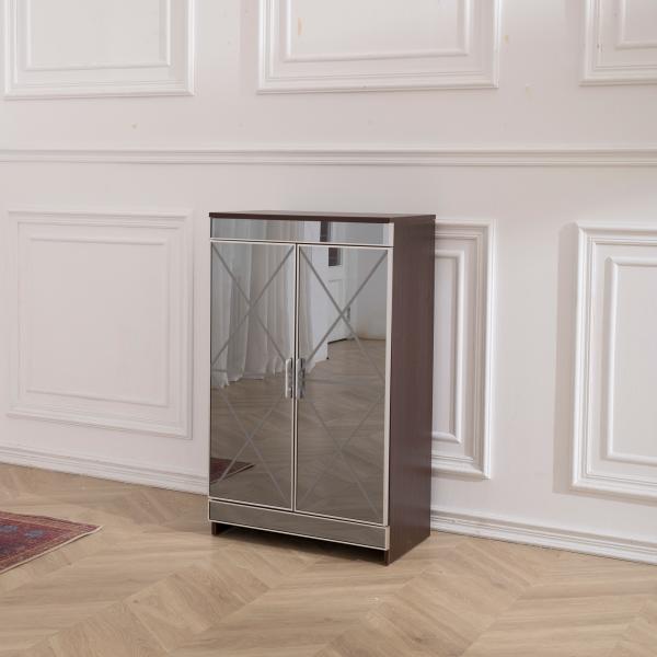 Quality 16 Pairs MDF Mirror Carved Shoe Cabinet 0.105m3 CBM With Double Door for sale