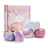 China AROMA HOME 4 pcs Hot Sales Custom Wholesale Luxury Gift Set Metal Aroma Tins Jar Dried Flowers Soy Wax Scented Candles factory