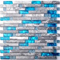 China Sea Blue Grey Marble Glass Kitchen Backsplash Mosaic Tiles For Bathroom Bathtub factory