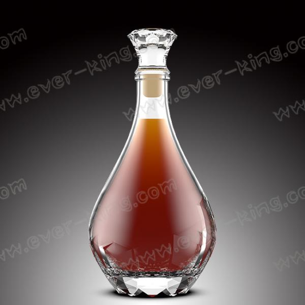 Quality Heat Resistant Clear 750ML Rum Glass Bottle With Diamond Cap for sale