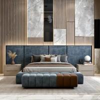 China Custom Hotel Bedroom Furniture Royal Velvet Fabric King Size Bed for sale