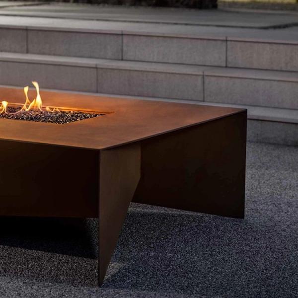 Quality 72 Inch Modern Rusty Rectangular Fold Corten Steel Gas Fire Pit Table for sale
