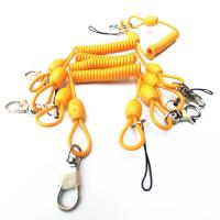 China Stretched 80 CM Bungee Retractable Tool Lanyards Yellow Spring Key Chain Holder factory