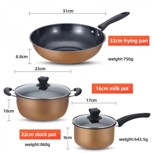 Quality Customized Logo Cast Iron Cookware Set 3 Piece Non Stick With Plastic Handle for sale