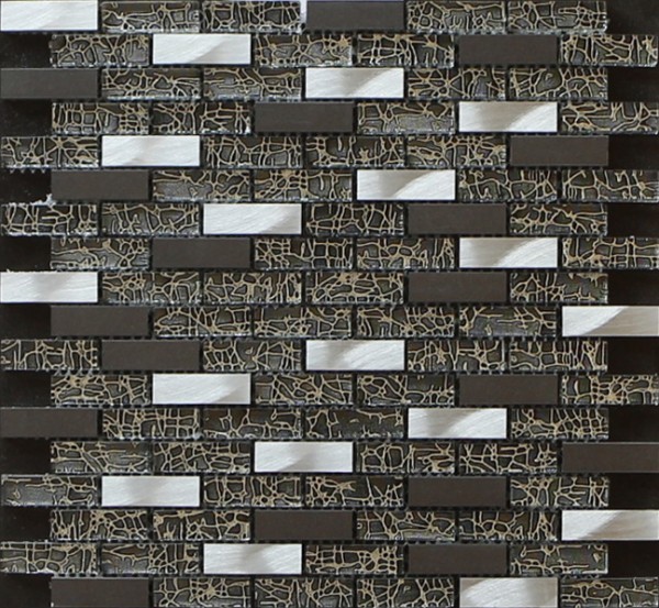 China 300x300mm glass and marble mosaic tile,aluminum strip mosaic,black color factory