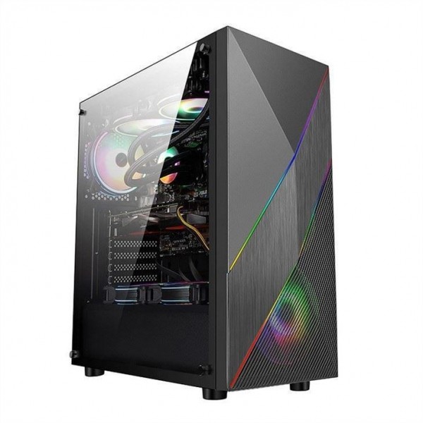 Quality Artshow - PC Mid Tower Case Irregular and Mesh Front Panel with ARGB LED Strip,Tempered Glass Side Panel, Top I/O Panel for sale