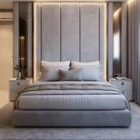 China Commercial Hotel Bedroom Furniture Modern Luxury Apartment Villa Linen Fabric Bed factory