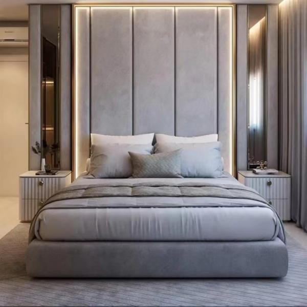 Quality Commercial Hotel Bedroom Furniture Modern Luxury Apartment Villa Linen Fabric Bed for sale