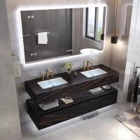 Quality Modern Marble Hotel Bathroom Vanity Sintered Stone Basin Sink Cabinet Smart Led for sale
