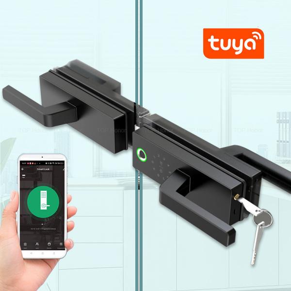 Quality Tuya Glass Door Lock High Security Smart Lock Biometric Digital Code Card Unlock for sale