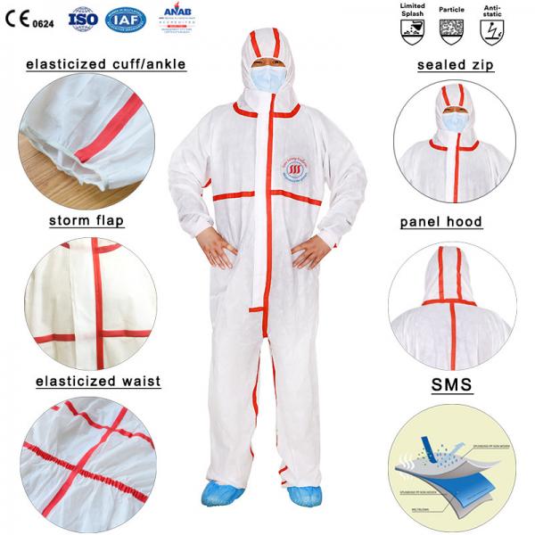 Quality Beekeeper SMS Type 5 6 White Coveralls Disposable With Hood Melt Tape for sale