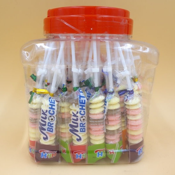 China Funny Milk Flavored Brochette Sugar Candies With Jar Various Candy Shapes factory
