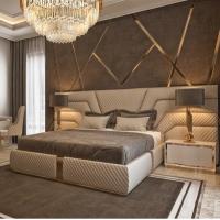 China Luxury Custom Leather Modern Bedroom Furniture Sets Cherry Wood King Size Bed factory