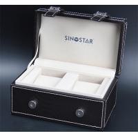Quality Empty Double Watch Box Black Leather Elegant Style Wooden Watch Storage For Gift for sale