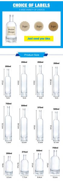 Wholesale 200ml 375ml 500ml 750ml 1000ml Round Empty Flint Glass Whisky Bottle