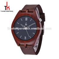 china Made out of Red sandal wood 100% nature wooden case with custom dial leather watch strap