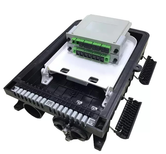 Quality FTTH Fiber Optic Termination Box 16 Cores Outdoor Black Color Waterproof Splitter Cassette for sale