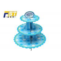 China Blue Round Cardboard Cake Display , Offset Printing Paper 3 Tier Cake Stand factory