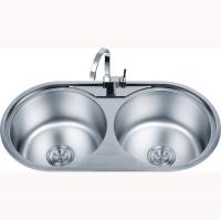 Quality 2 Round Basin Shining Stainless Steel Double Bowl Sink 860*440mm for sale