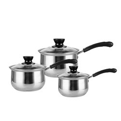 Quality Kitchenware Stainless Steel Soup Boiling Pot Milk Pan with Glass Lid for sale