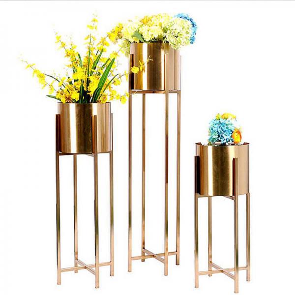 Quality Gold Plant Pedestal Metal Flower Planter Golden Flower Pot Stand for sale