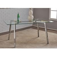 China Glass Top Crossing Steel Leg 130cm Modern Dining Table for sale