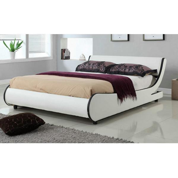 Quality Curve King Size LED Upholstered Bed Frame White PU 140x200CM for sale