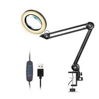 China USB power supply Magnifying lamp  swivel arm magnifier desk lamp with clamp task magnifier led illuminated factory