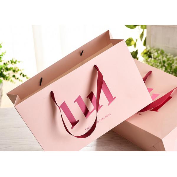 Quality Ribbon Handle Paper Shopping Bags With Strong Heat Resistant Glue Reinforce for sale