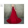 China Backless Red Ball Gown Prom Dress Stretch Satin Bust Cut Out Shoulder High Slit factory