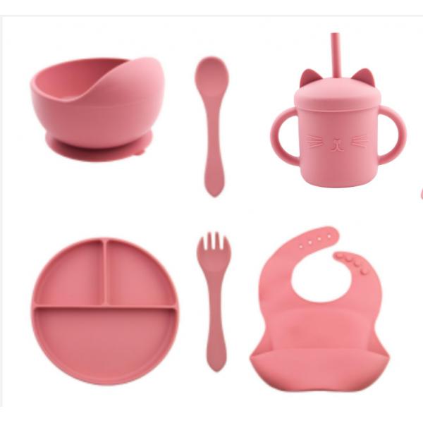Quality Custom Pantone Color silicone dinner set 5 Pcs Silicone Suction Weaning Set Food Grade Material OEM ODM for sale