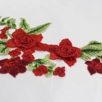Quality 34*18 CM Red Flower Embroidered Applique Patches For DIY Dress Decorative for sale