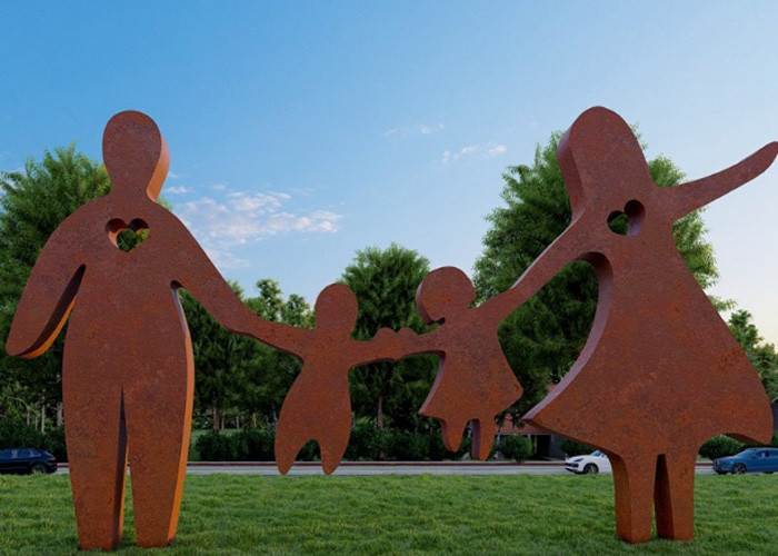 China Public Garden Park Metal Art Corten Steel Family Figure Sculpture factory