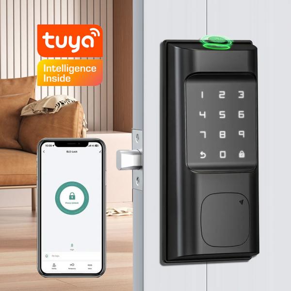Quality Black Smart Tuya App Door Lock CNC Zinc Alloy Anti peep Fingerprint Code Access for sale