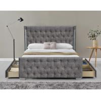 Quality Wing Back Ottoman Tufted Storage Bed King Size Wood Sliver Grey Crushed Velvet for sale