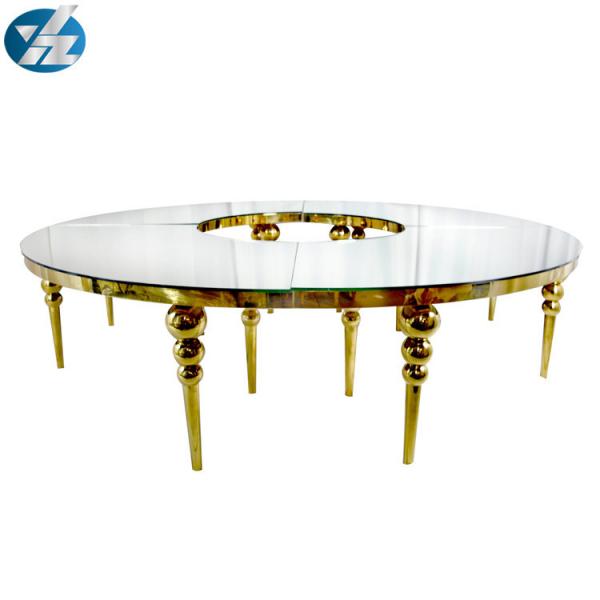 Quality SS Round Curved Gold Rent Wedding Dining Table Hotel Event Big Tables D340XH75 for sale