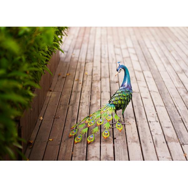Quality Colorful Animal Peacock Metal Garden Ornament Artistic Weatherproof for sale