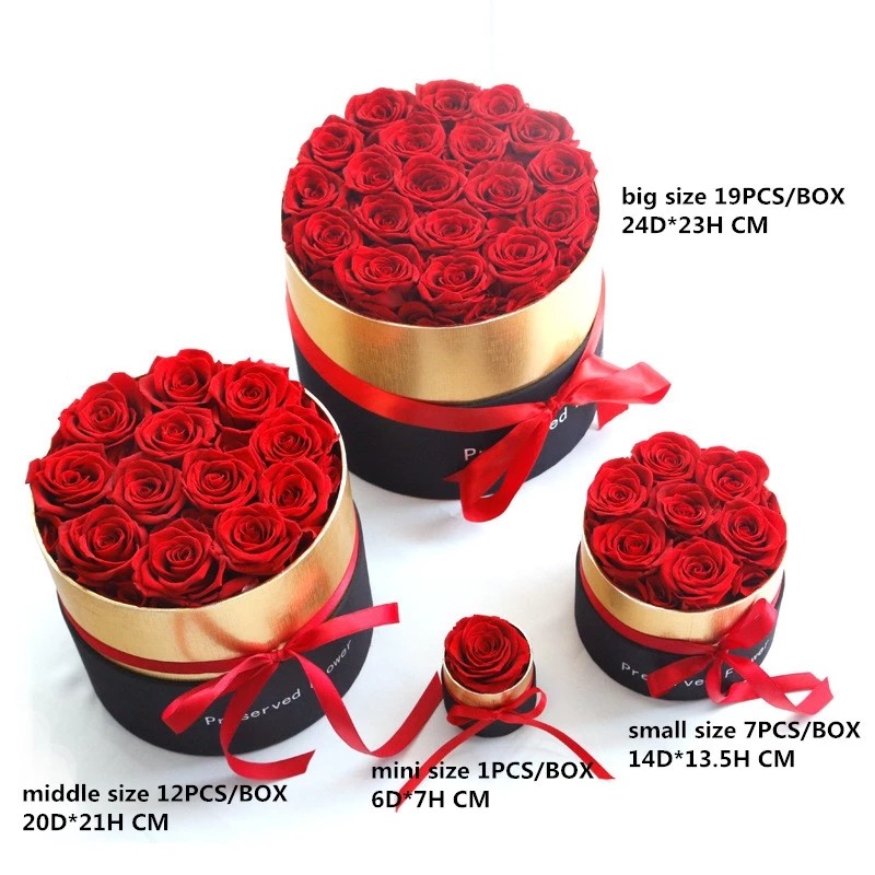 China Long Lasting Preserved Rose In Box Suede Round Boxes Preserved Roses Box Gifts factory