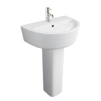 China Watermark Curved Full Pedestal Wash Basin Gloss White 36 Inch Pedestal Sink factory