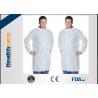 China Polypropylene Disposable Lab Coat With Knitted Cuff And Button Blue Or White Color factory